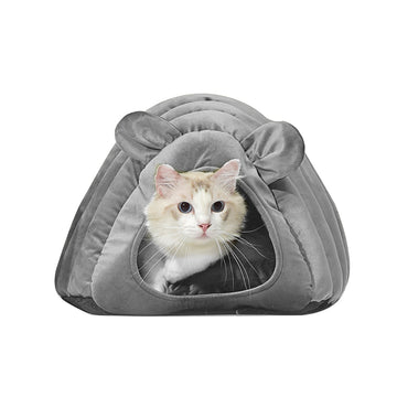Pet Bed Comfy Kennel Cave Cat Beds Bedding Castle Igloo Round Nest Grey M PaWz